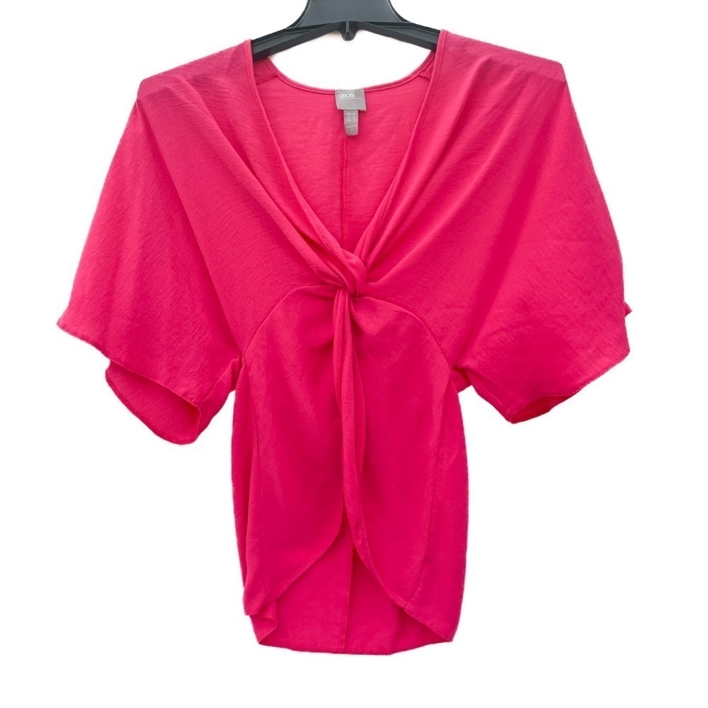 ASOS Design Hot Pink Knot Front Top with Kimono Sleeve